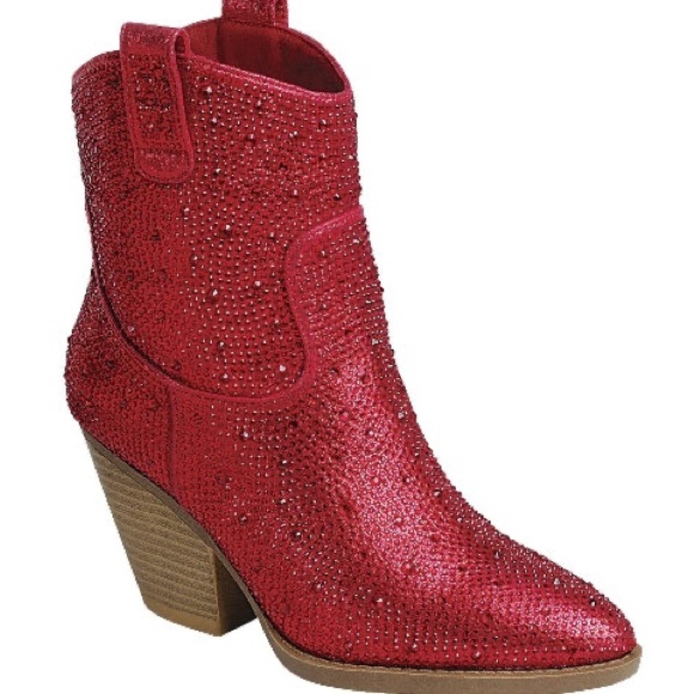 NEW- Forever Link Red Rhinestone Ankle Booties